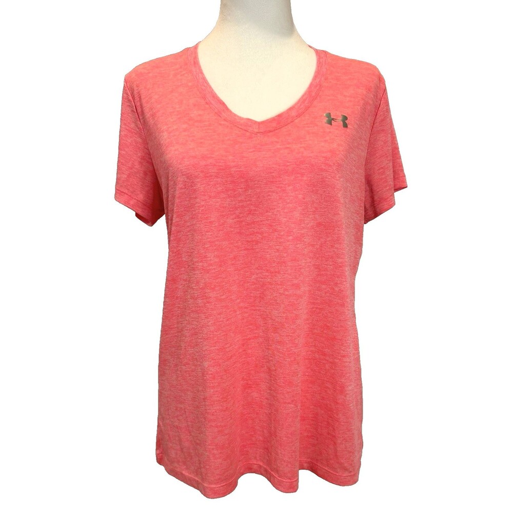 Under Armour HeatGear Women's L Pink Heather V-Neck Short Sleeve Active T-Shirt